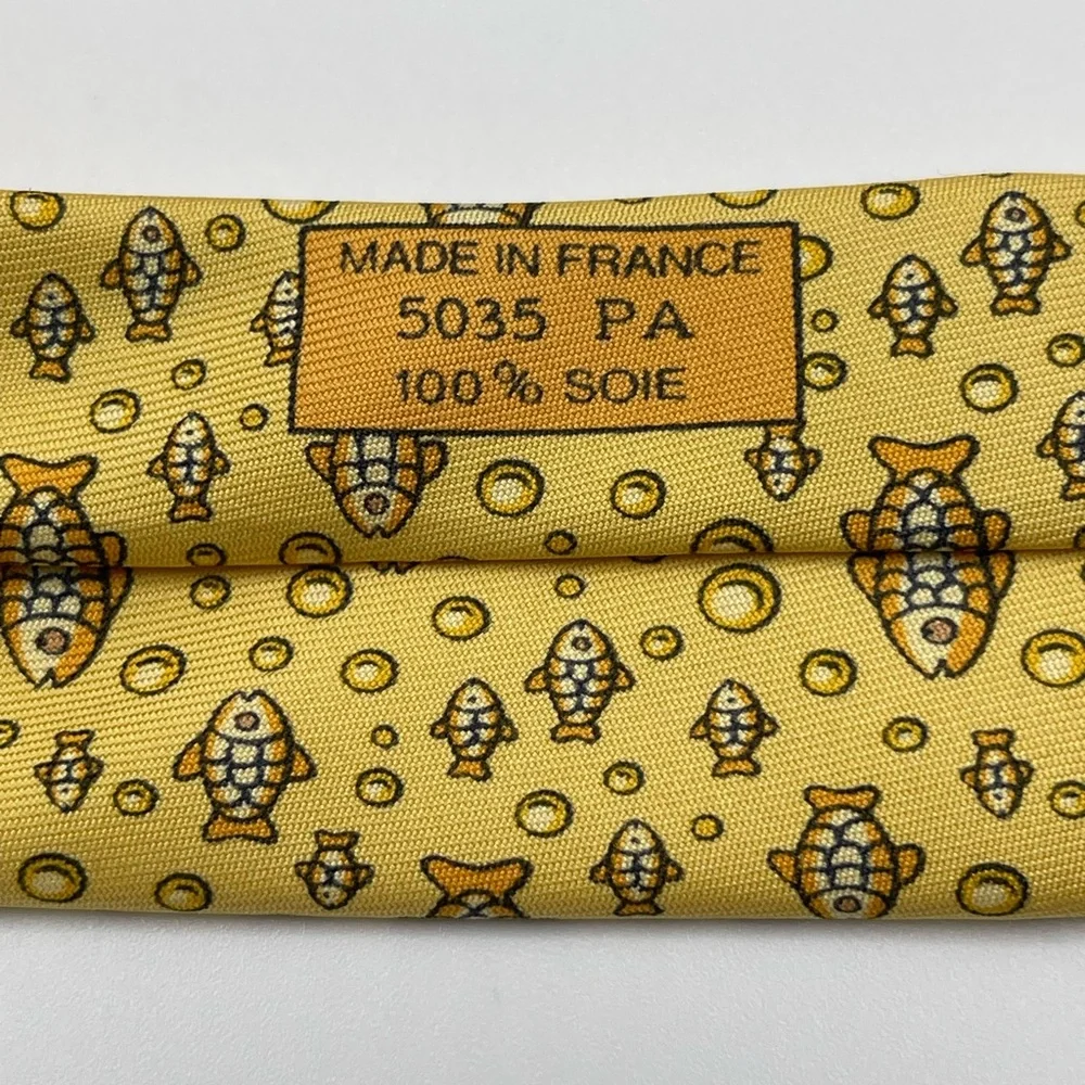Hermes Paris Tie 100% Silk Fish Pattern Elegant Luxury Formal